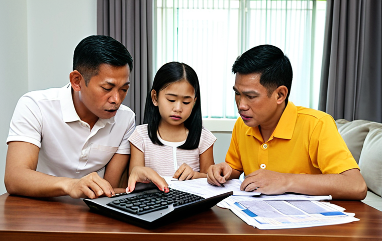 **Image Prompt:** A modern Malaysian family sitting around a table, reviewing property tax documents (Cukai Pintu, Cukai Tanah, RPGT) with a calculator and a laptop showing the LHDNM website. The atmosphere is one of careful planning and financial literacy. Include Ringgit Malaysia notes.